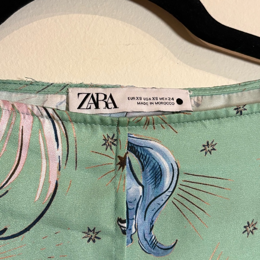 Zara Limited Edition Satin Mint Green Zodiac Print Midi Dress Size XS - Picture 8 of 9